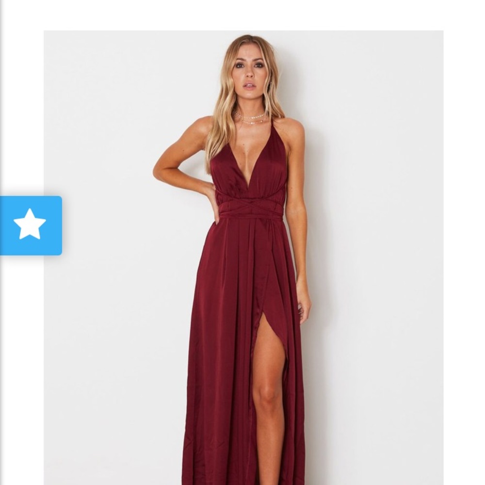 Spaghetti strap v neck long burgundy prom dress